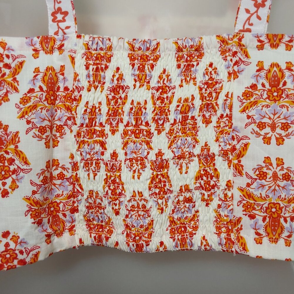 NWT Haute Hippie Sleeveless Floral Crop Top 100% Cotton Orange White - Large - Picture 6 of 9